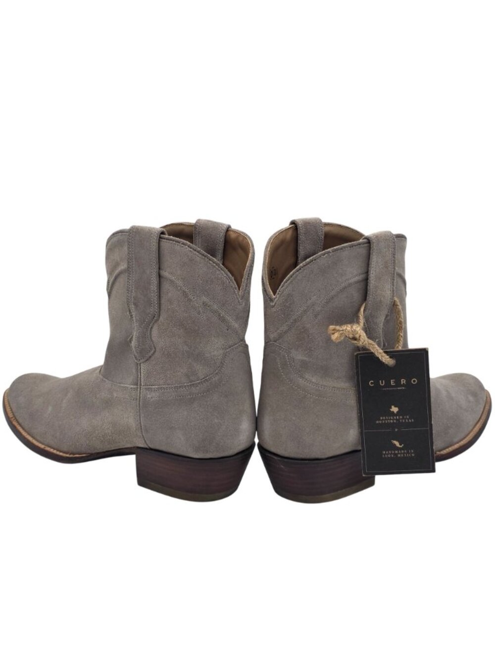 NEW Cuero Womens size 10B Suede Taupe Grey Ankle Cowboy Western Booties Handmade - Picture 5 of 16